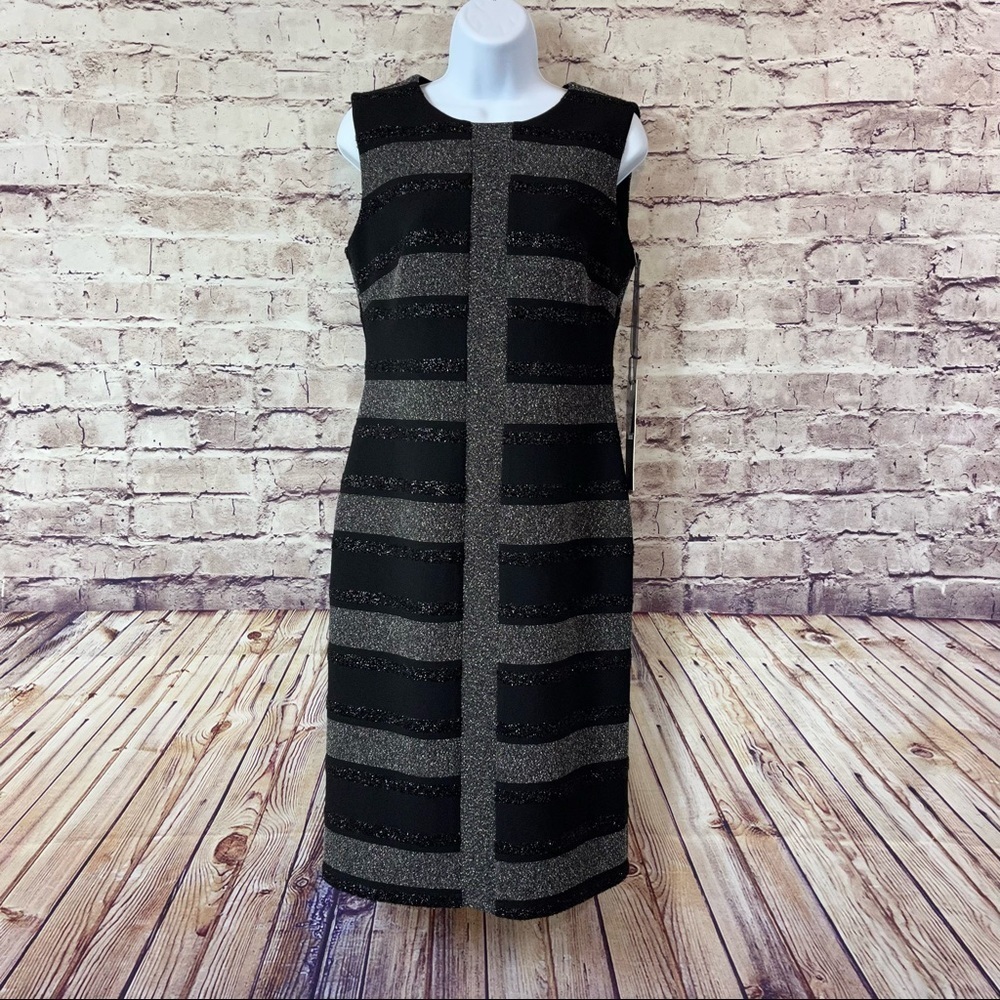 Camelot Black Silver Metallic Stripe Annarlette Sleeveless Formal Dress